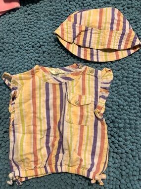 Jessica Simpson Striped Shirt & Hat Set - Yellow, Purple, Pink